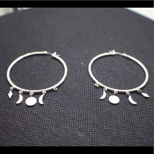 Lucky Brand Silver-Tone Lunar Hoop Earrings